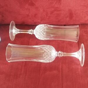 LOOK!! 2.  24% Lead Crystal D'Arques Champagne Flutes Longchamp France Glasses